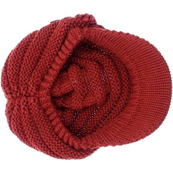 Women\'s Beautiful Style Crochet Red Flower Brim Knit Winter Warm Hat Cap